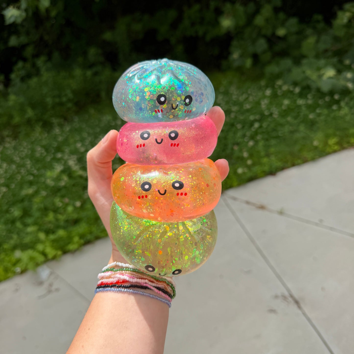 Squishy Toy - Viral Dumpling, Slow Rise Glitter - Light Blue-on hand