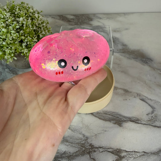 Squishy Toy - Viral Dumpling, Slow Rise Glitter - Light Pink-on hand
