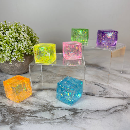 Squishy Toy - Square Glitter Cube-on hand