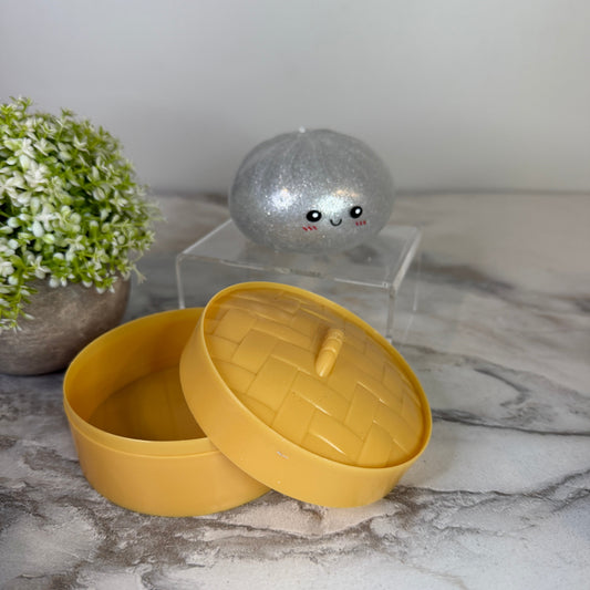 Squishy Toy - Viral Dumpling, Silver Glitter + Water Beads-on hand