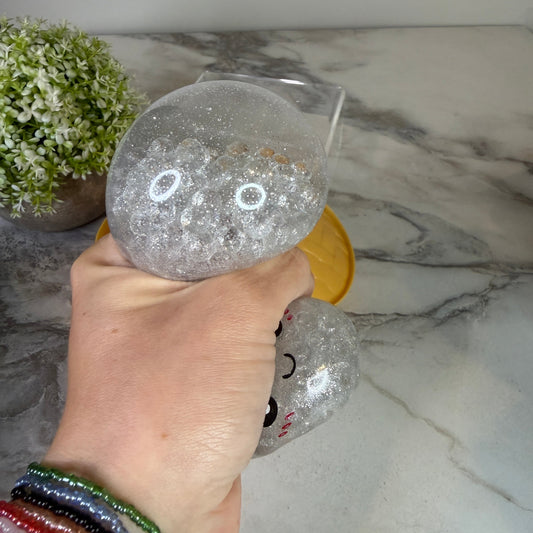 Squishy Toy - Viral Dumpling, Silver Glitter + Water Beads-on hand