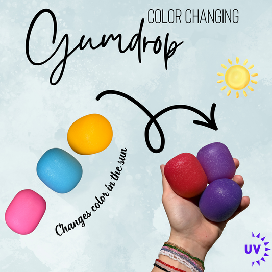 Squishy Toy - Sunlight Color Changing Gumdrop-on hand